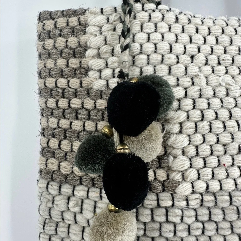 Stylish Woven Tote Bag - Black, White, and Brown